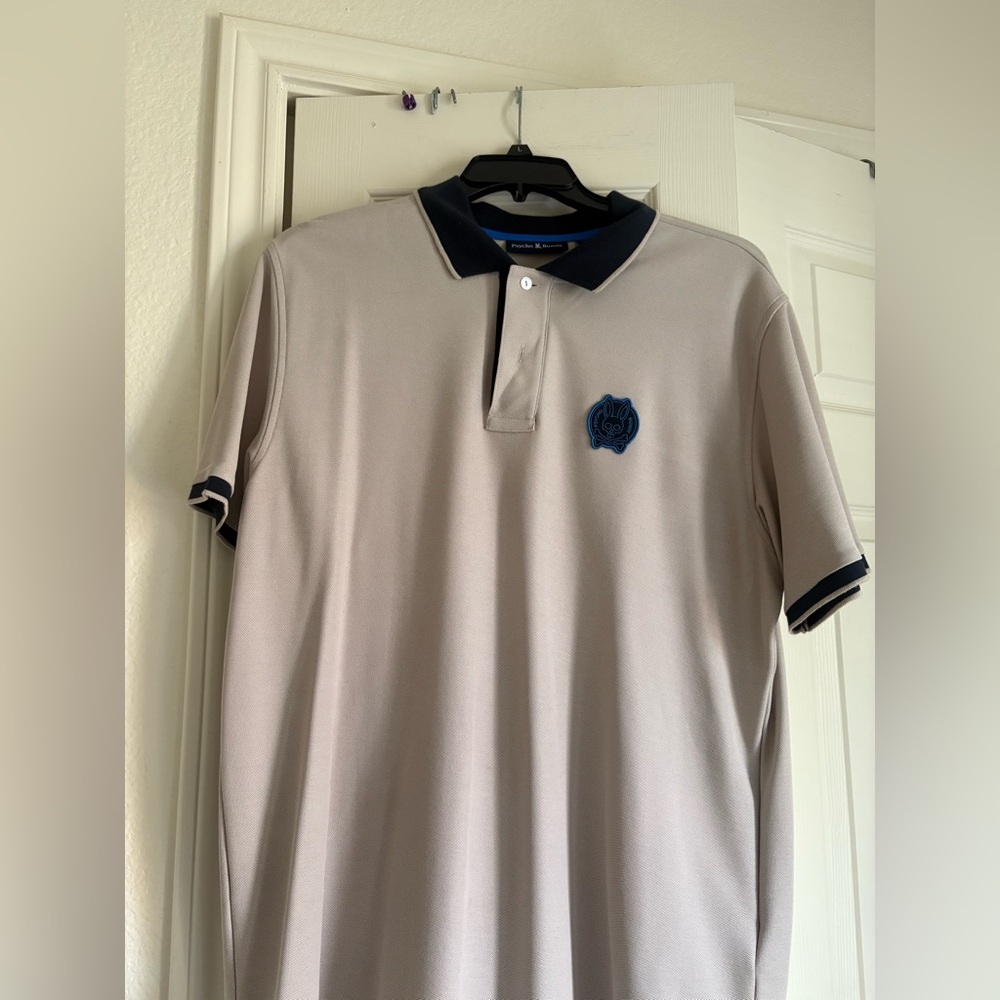 Psycho Bunny Cream and Blue Polo Shirt Classic Design